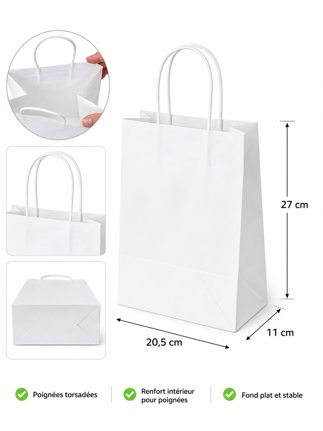 Sac blanc résistance 100g - 20,5x11x27