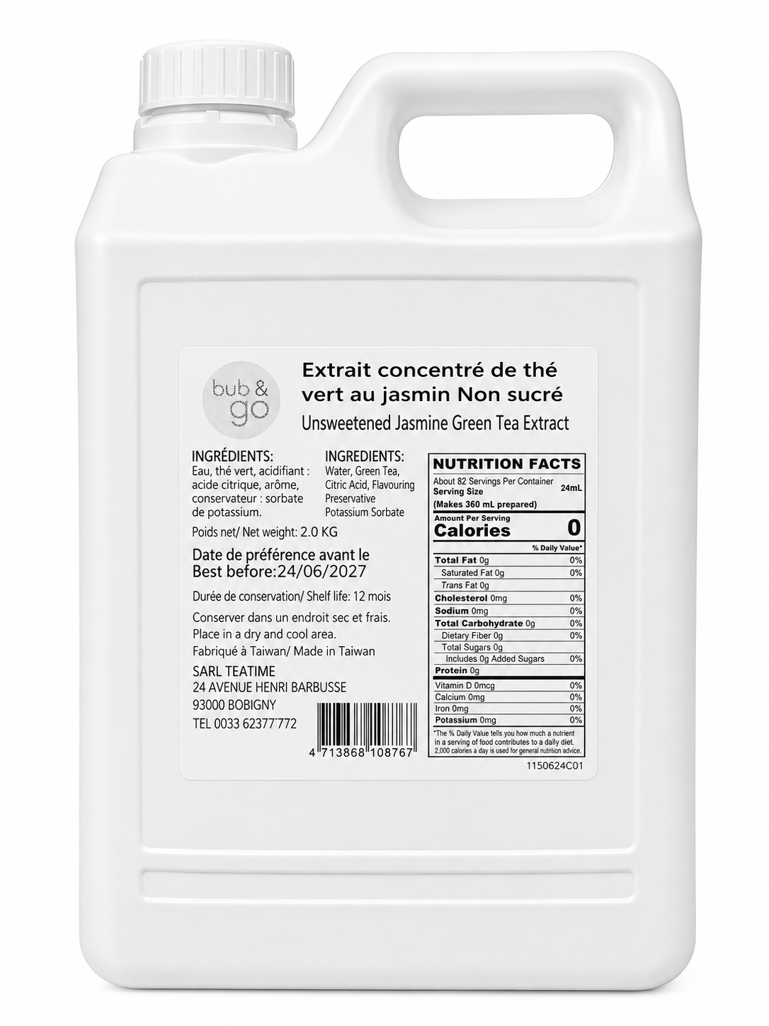 Extrait de Thé Vert au Jasmin Sans Sucre – Sirop Concentré 2 kg